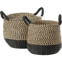 Set of 2 Natural & Black Seagrass Baskets with Handles