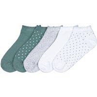 Pack of 5 Pairs of Socks in Cotton Mix, Plain/Polka Dot Print