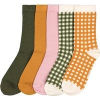 Pack of 5 Pairs of Socks, Plain/Gingham Print Cotton Mix