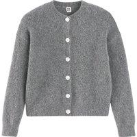 Recycled Wool Blend Cardigan with Crew Neck