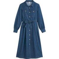 Denim Buttoned Maxi Dress with Long Sleeves