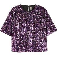 Recycled Sequin Blouse with Crew Neck and Short Sleeves