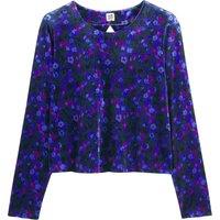 Floral Print Blouse with Crew Neck and Long Sleeves