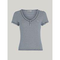 Striped Cotton T-Shirt with V-Neck