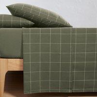 Charlie Khaki Checked 100% Cotton Flannel Flat Sheet