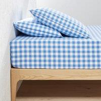 Veldi Blue Gingham 30cm High 100% Cotton Fitted Sheet