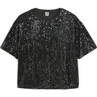 Sequin Crew Neck T-Shirt with Short Sleeves