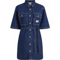 Denim Mini Shirt Dress with CK Logo and Short Sleeves