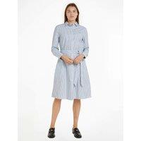 Striped Cotton Dress with Tie-Waist and Long Sleeves