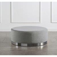 Large Round Velvet Stool with Metal Base