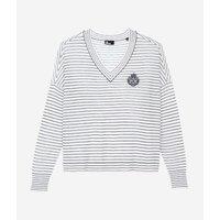 Striped Wool/Cashmere Jumper with Chest Patch and V-Neck