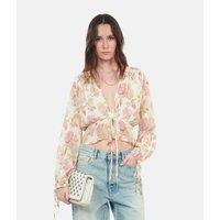 Floral Print Silk Blouse with Long Sleeves