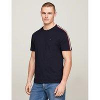 Cotton Crew Neck T-Shirt with Tricolour Taping on Shoulders