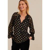 Polka Dot Blouse with V-Neck and Long Sleeves