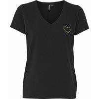 Cotton Embroidered Heart T-Shirt with V-Neck