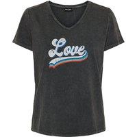 Cotton Slogan Print T-Shirt with V-Neck