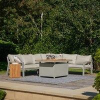 Stockholm 6 Seater Garden Corner Sofa Set Limestone with Fire Pit Table
