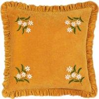 Daisy Frill Embroidered Velvet Cushion