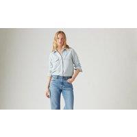 Striped Denim Shirt in Cotton/Hemp with Long Sleeves