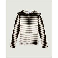 Marette Breton Striped T-Shirt in Organic Cotton with Grandad Collar and Long Sleeves