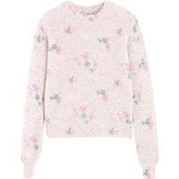 Floral Chunky Knit Jumper with Crew Neck in Alpaca Mix