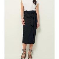 Vivian Tie Panel Skirt in Striped Cotton Mix, Mid-Length