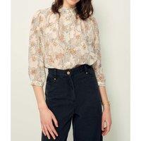 Lylee Printed Blouse with 3/4 Length Sleeves and Ruffled High Neck