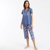 Cotton Cropped Trousers Pyjamas with Flowers Print