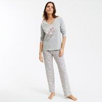 Cotton Pyjamas with Flowers Print, Long Sleeves