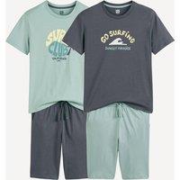 Set of 2 Short Pyjamas in Cotton with Surf Print