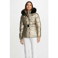 Metallic Hooded Padded Puffer Jacket, Mid-Season