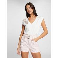 Cotton Mix V-Neck T-Shirt with Short Sleeves