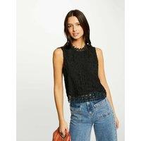 Lace Sleeveless Blouse with High Neck