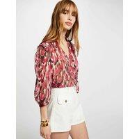 Printed V-Neck Blouse with 3/4 Length Sleeves