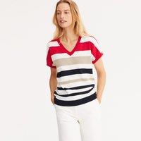 Striped Fine Knit Jumper with V-Neck