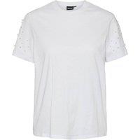 Cotton Beaded Sleeve T-Shirt with Crew Neck