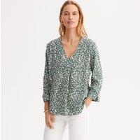 Printed V-Neck Blouse with 3/4 Length Sleeves