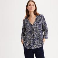 Printed V-Neck Blouse with 3/4 Length Sleeves