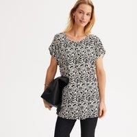 Graphic Print Blouse with Round Neck and Short Sleeves