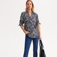 Long-Sleeved Printed Blouse with Grandad Collar