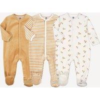 Pack of 3 Sleepsuits in Velour, Cherries/Striped Print