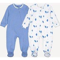 Pack of 2 Sleepsuits in Cotton with Bird/Striped Print