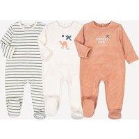 Pack of 3 Towelling Sleepsuits with Camel/Striped Print