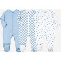 Pack of 3 Sleepsuits in Cotton with Polka Dot/Checkerboard Print
