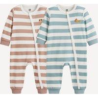 Pack of 2 Striped Sleepsuits Without Feet