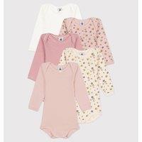 Pack of 5 Bodysuits in Cotton with Long Sleeves