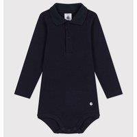 Cotton Polo Collar Bodysuit with Long Sleeves