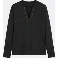 Linen Grandad Collar T-Shirt with Long Sleeves