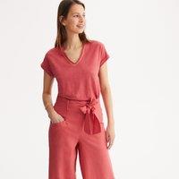V-Neck Linen T-Shirt with Short Sleeves