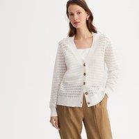 V-Neck Cardigan in Pointelle Knit, Majority Linen